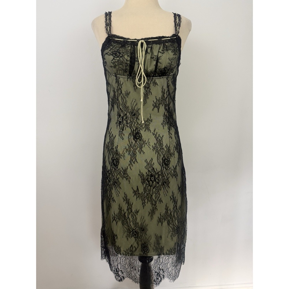 CIDER New Black Lace Milkmaid DRESS M Green Mesh Whimsigoth Fairy Grunge Goblin - Picture 9 of 16